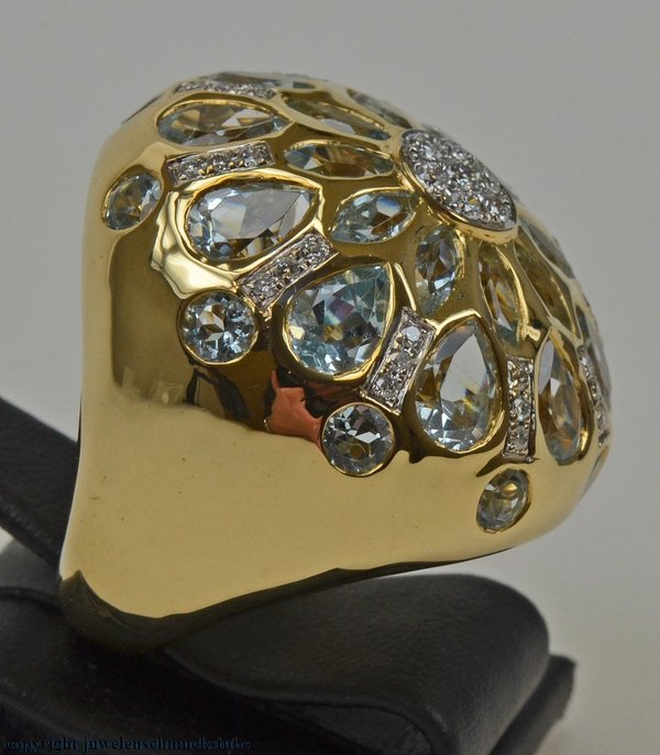 Phantastischer Blautopas Diamant Ring Schmuck Brillantschmuck 18 Karat Gold