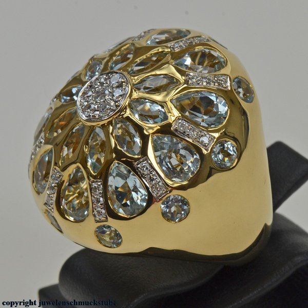 Phantastischer Blautopas Diamant Ring Schmuck Brillantschmuck 18 Karat Gold
