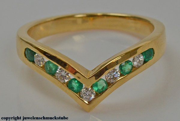 Brillant Smaragd Ring in 18 Kt. Gelbgold