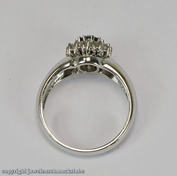 Ring mit Saphir & Brillanten 14 Kt. Weißgold Diamanten