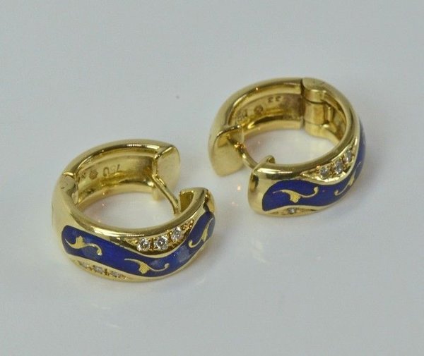 Fabergé Brillannt Ohrringe 18 Kt.Gelbgold Emaille
