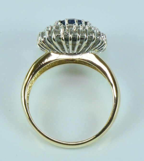 Brillant Ring mit Saphir aus 14 Kt. Gelb & Weißgold